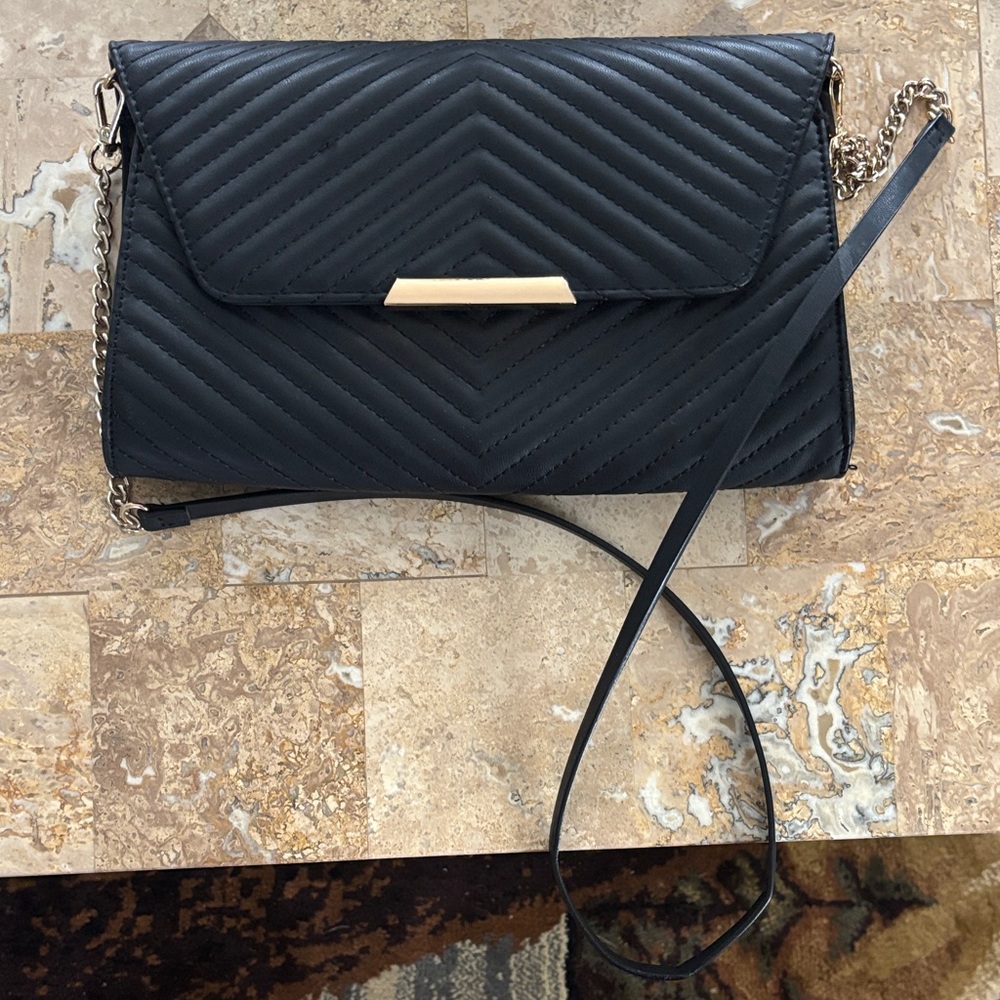 H&M Black Quilted Clutch with Gold Accent